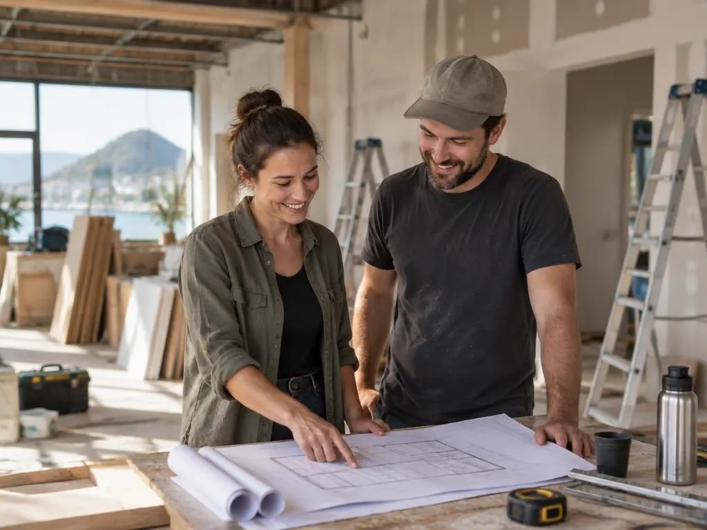 Two business owners reviewing plans during a premises fit-out